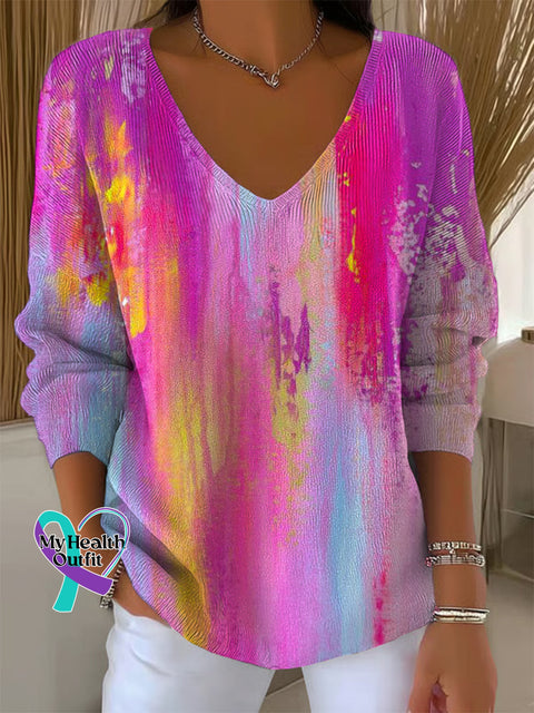 Women’s Breast Cancer Awareness Plaid Casual Pullover Sweater Multicolor / S