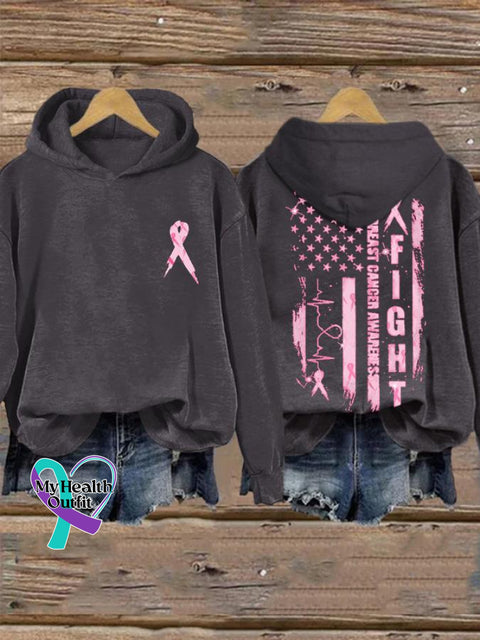 Women’s Breast Cancer Awareness Print Casual Sweatshirt Grey / S