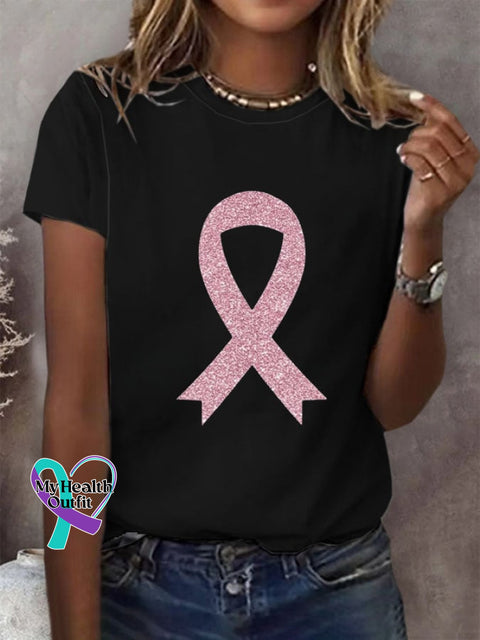 Women’s Breast Cancer Awareness Print Casual T-Shirt Black / S