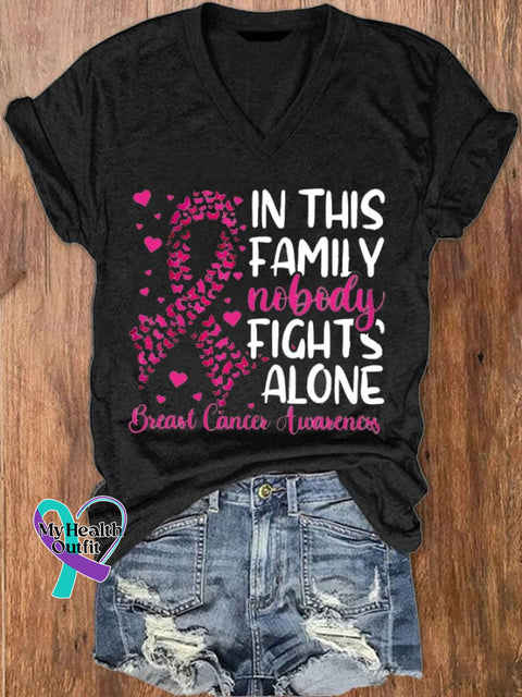 Women’s Breast Cancer Awareness Print Casual T-Shirt Black / S