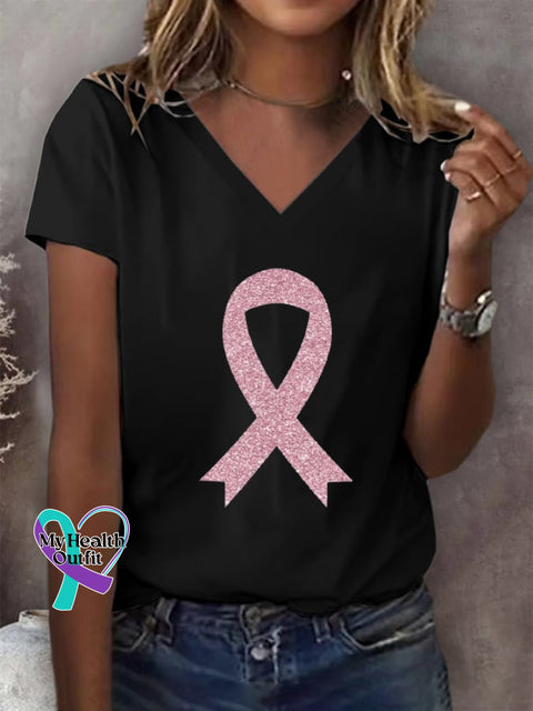 Women’s Breast Cancer Awareness Print Casual T-Shirt Black / S
