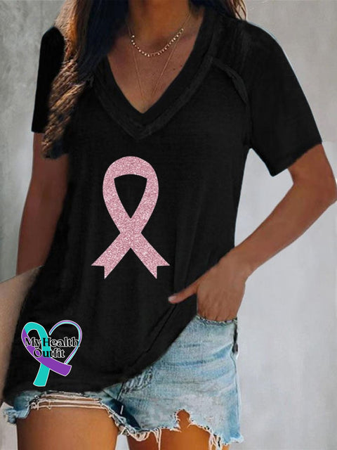 Women’s Breast Cancer Awareness Print Casual T-Shirt Black / S