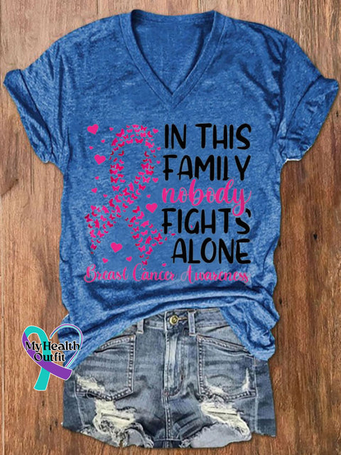 Women’s Breast Cancer Awareness Print Casual T-Shirt Blue / S