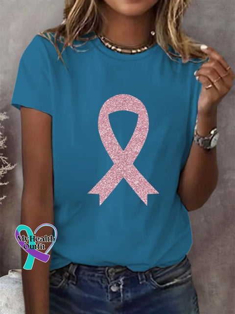 Women’s Breast Cancer Awareness Print Casual T-Shirt Blue / S