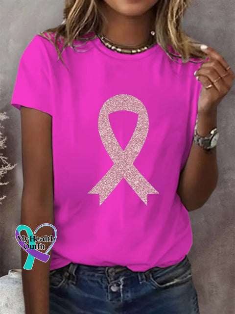 Women’s Breast Cancer Awareness Print Casual T-Shirt Fuchsia / S