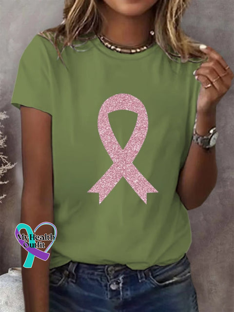Women’s Breast Cancer Awareness Print Casual T-Shirt Green / S