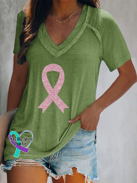 Women’s Breast Cancer Awareness Print Casual T-Shirt Green / S