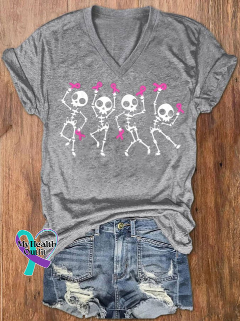 Women’s Breast Cancer Awareness Print Casual T-Shirt Grey / S