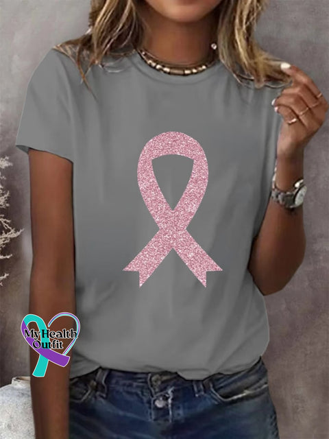 Women’s Breast Cancer Awareness Print Casual T-Shirt Grey / S