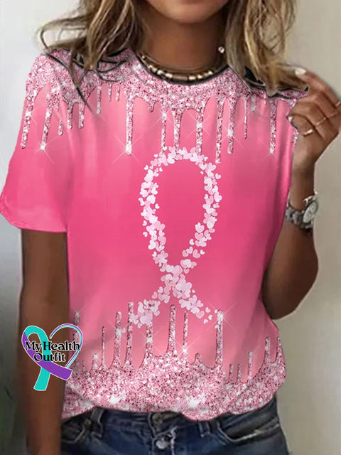 Women’s Breast Cancer Awareness Print Casual T-Shirt Pink / S