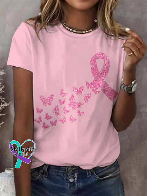 Women’s Breast Cancer Awareness Print Casual T-Shirt Pink / S
