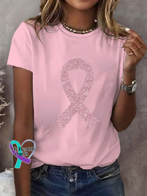 Women’s Breast Cancer Awareness Print Casual T-Shirt Pink / S