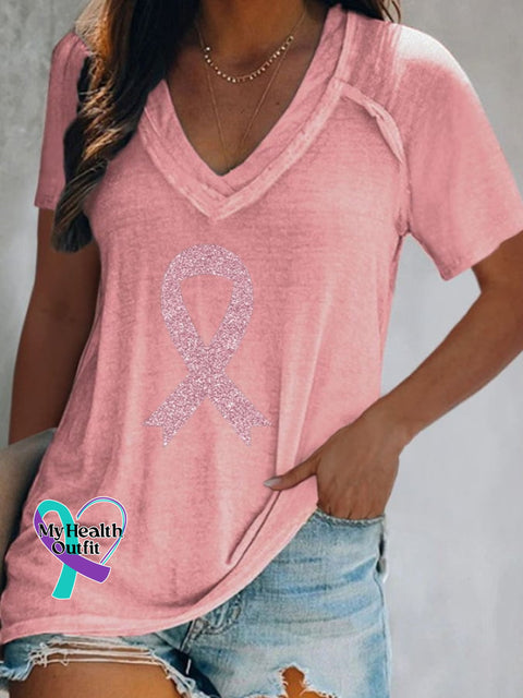 Women’s Breast Cancer Awareness Print Casual T-Shirt Pink / S