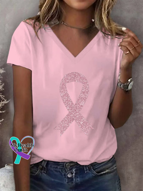 Women’s Breast Cancer Awareness Print Casual T-Shirt Pink / S