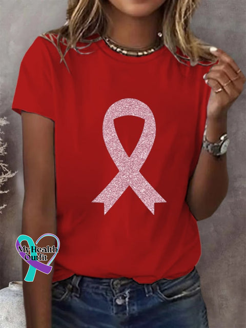 Women’s Breast Cancer Awareness Print Casual T-Shirt Red / S