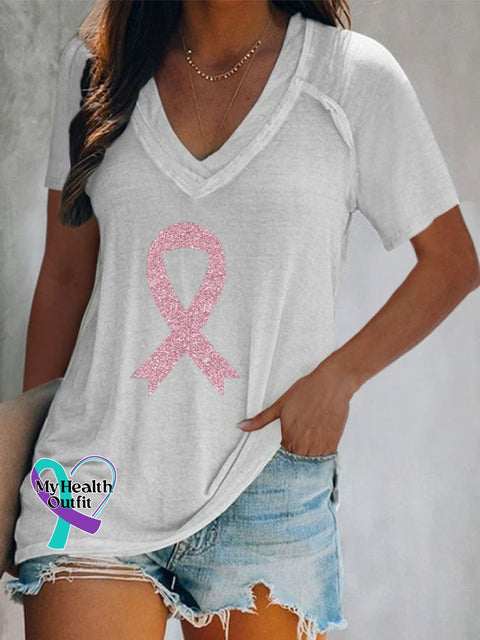 Women’s Breast Cancer Awareness Print Casual T-Shirt White / S