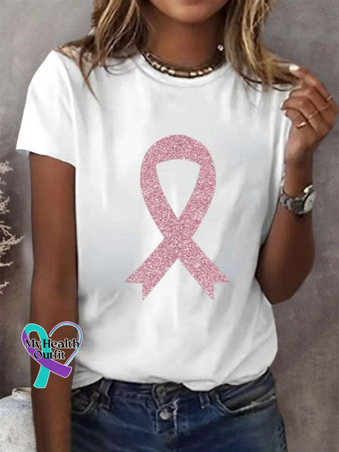 Women’s Breast Cancer Awareness Print Casual T-Shirt White / S