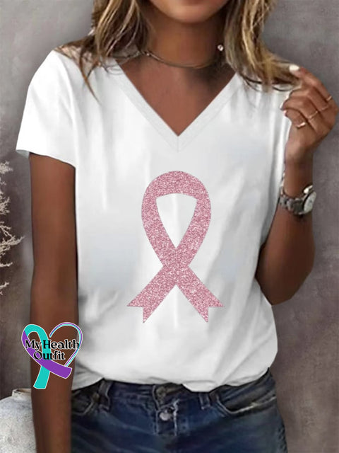 Women’s Breast Cancer Awareness Print Casual T-Shirt White / S