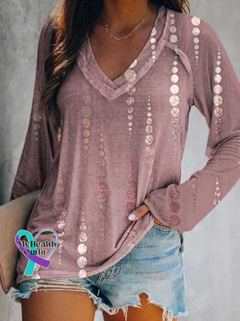 Women’s Breast Cancer Awareness Print Casual V Neck Long Sleeve Tops Multicolor / S