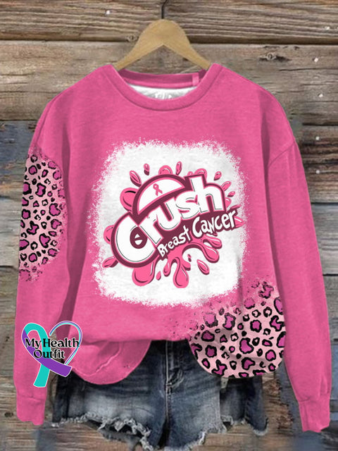 Women’s Breast Cancer Awareness Print Round Neck Long Sleeve Sweatshirt Pink / S