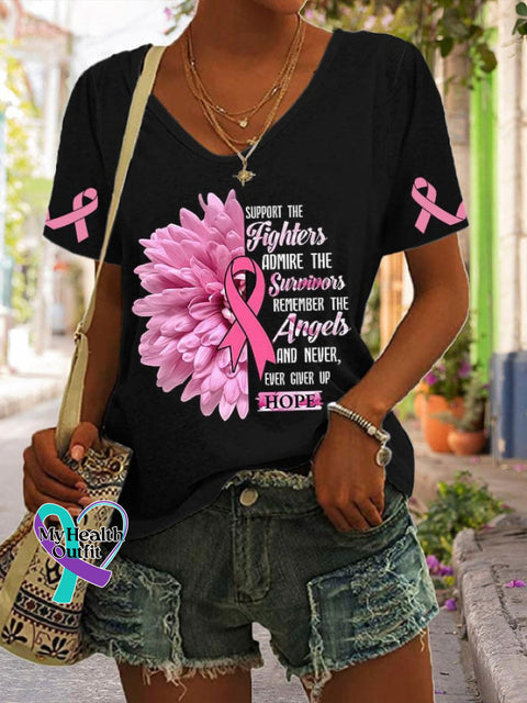 Women’s Breast Cancer Awareness Print Short Sleeve T-Shirt Black / S
