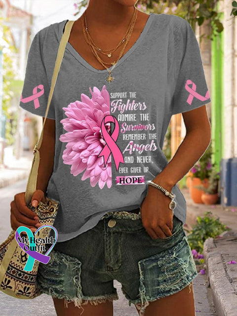 Women’s Breast Cancer Awareness Print Short Sleeve T-Shirt Grey / S