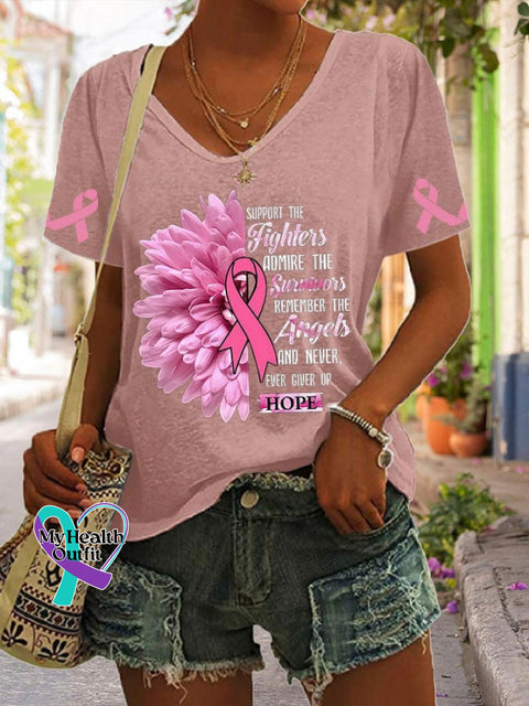 Women’s Breast Cancer Awareness Print Short Sleeve T-Shirt Pink / S