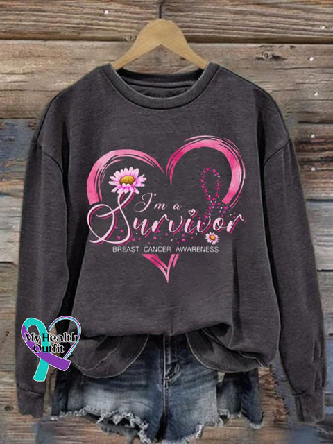 Women’s Breast Cancer Awareness Print Sweatshirt Dark Grey / S