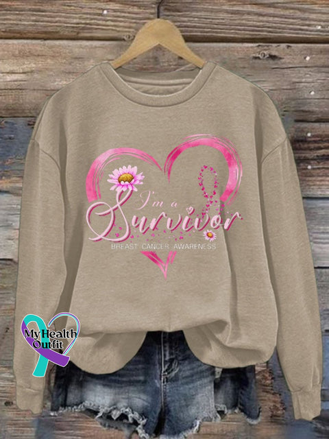 Women’s Breast Cancer Awareness Print Sweatshirt Khaki / S