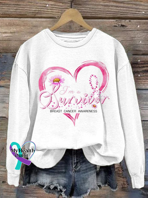 Women’s Breast Cancer Awareness Print Sweatshirt White / S