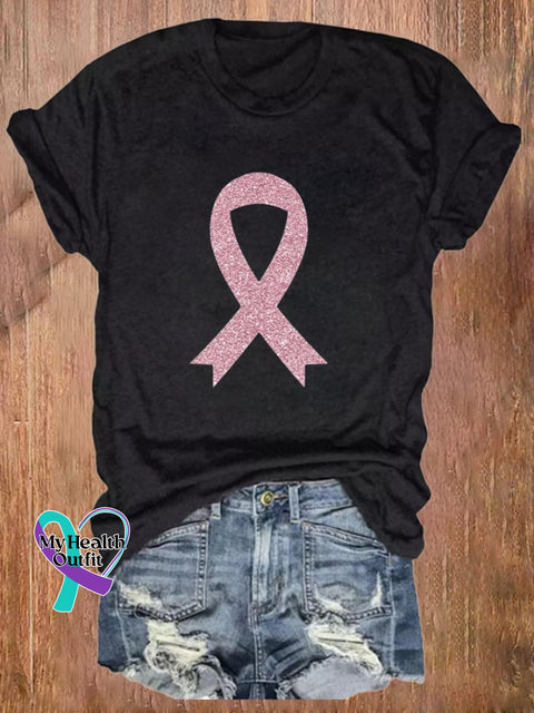 Women’s Breast Cancer Awareness Print T-Shirt Black / S