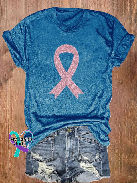 Women’s Breast Cancer Awareness Print T-Shirt Blue / S