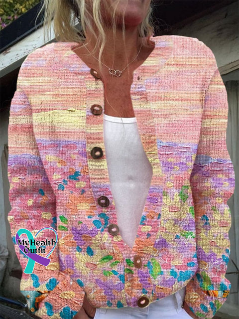 Women’s Breast Cancer Awareness Printed Sweater Cardigan As Shown / S