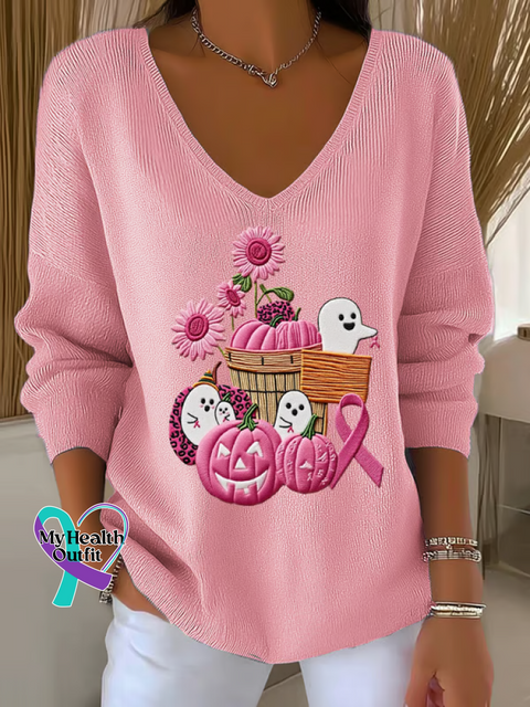 Women’s Breast Cancer Awareness Pumpkin Casual Pullover Sweater LightPink / S
