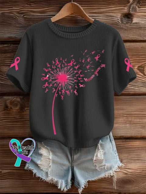 Women’s Breast Cancer Awareness Short Sleeve Knitted Sweater Black / S