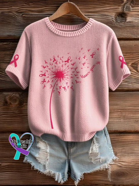 Women’s Breast Cancer Awareness Short Sleeve Knitted Sweater Pink / S