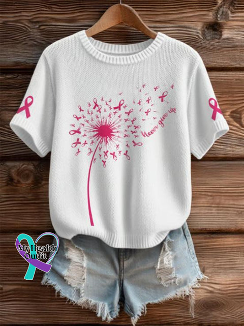 Women’s Breast Cancer Awareness Short Sleeve Knitted Sweater White / S