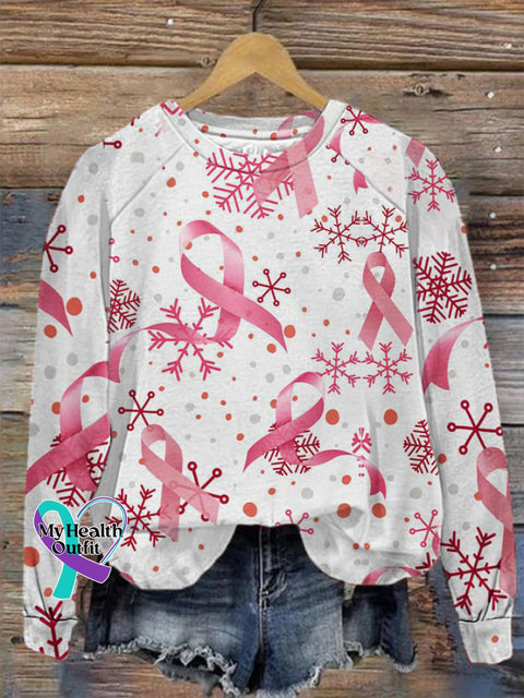 Women’s Breast Cancer Awareness Snowflakes Print Sweatshirt As Shown / S