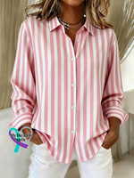Women’s Breast Cancer Awareness Stripe Print Casual Cotton Shirt Multicolor / S