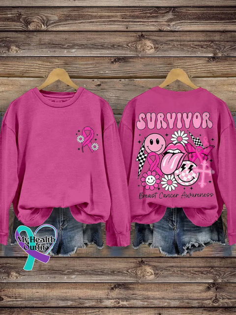 Women’s Breast Cancer Awareness Sublimation Design October Month Survivor Retro Smiley Face Print