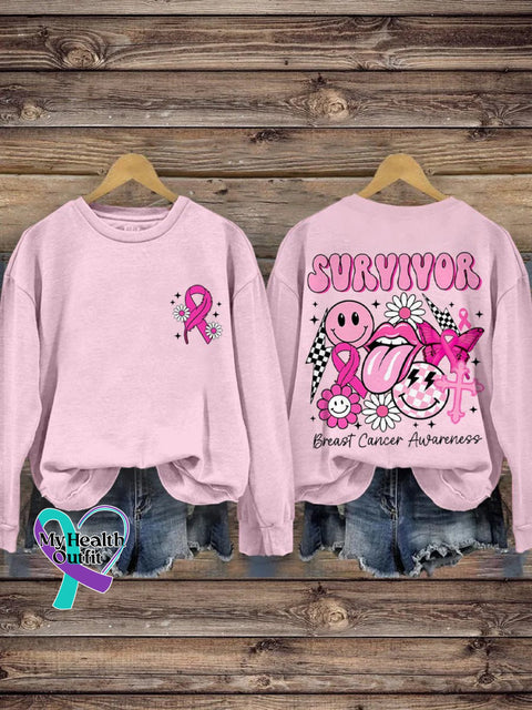 Women’s Breast Cancer Awareness Sublimation Design October Month Survivor Retro Smiley Face Print