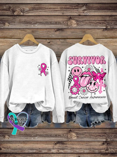 Women’s Breast Cancer Awareness Sublimation Design October Month Survivor Retro Smiley Face Print