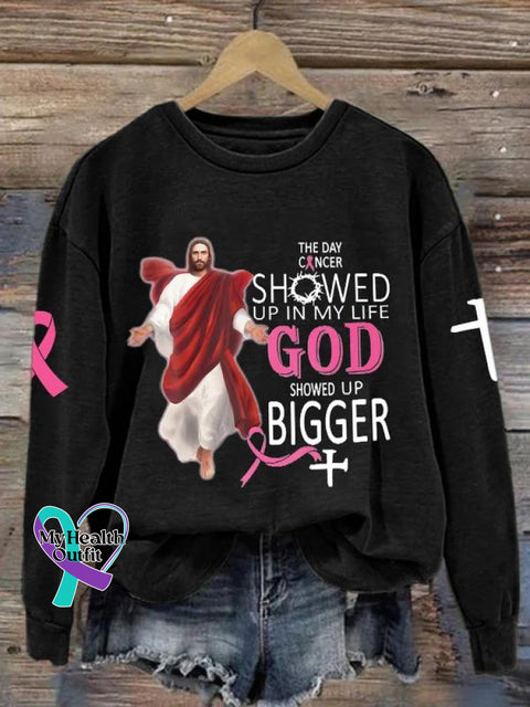 Women’s Breast Cancer Awareness The Day Showed Up In My Life God Bigger Print Pattern Casual