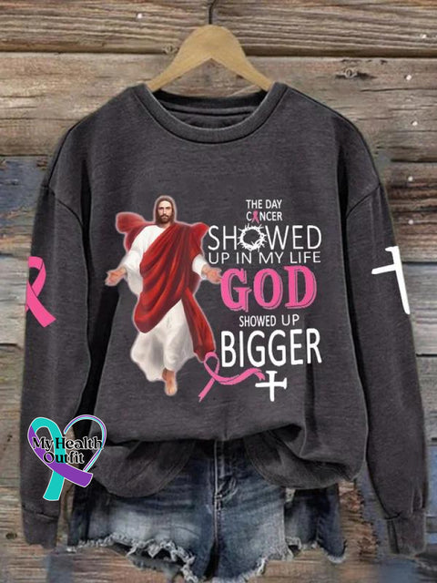 Women’s Breast Cancer Awareness The Day Showed Up In My Life God Bigger Print Pattern Casual