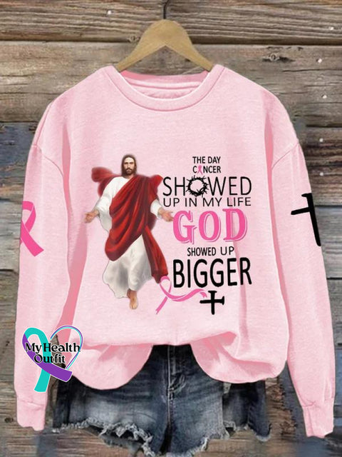Women’s Breast Cancer Awareness The Day Showed Up In My Life God Bigger Print Pattern Casual