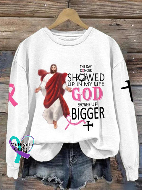 Women’s Breast Cancer Awareness The Day Showed Up In My Life God Bigger Print Pattern Casual