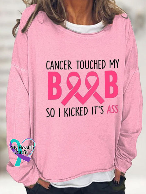 Women’s Breast Cancer Awareness Touched My Boob So I Kicked It Ass Casual Print Top Pink / S