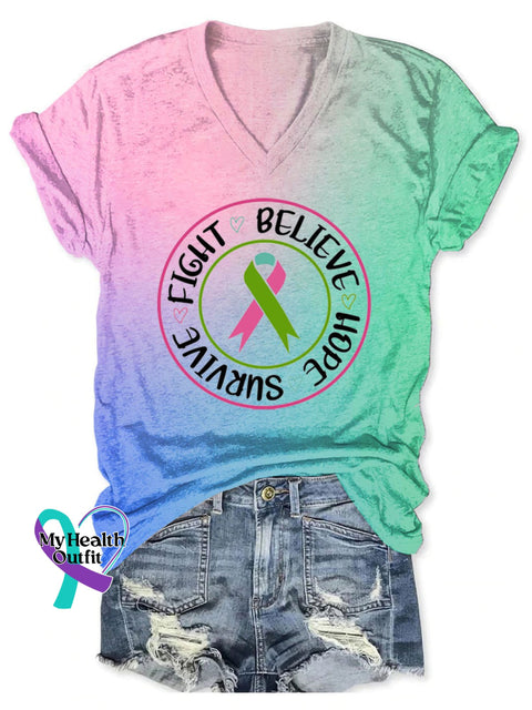 Women’s Breast Cancer Awareness V-Neck Casual T-Shirt As Shown / S