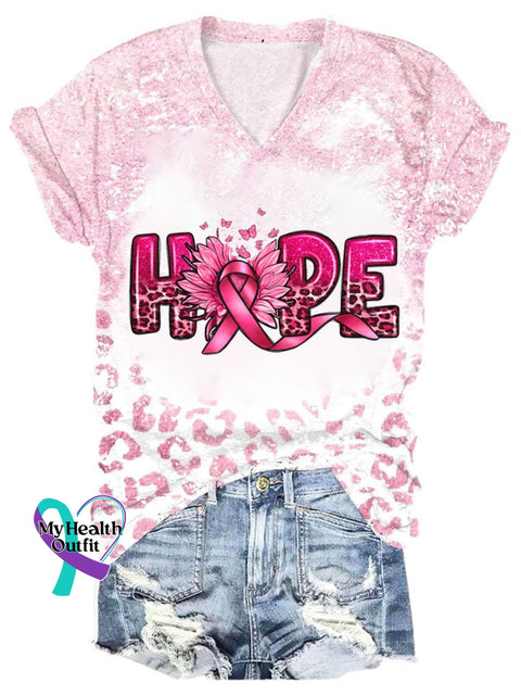 Women’s Breast Cancer Awareness V-Neck Casual T-Shirt As Shown / S