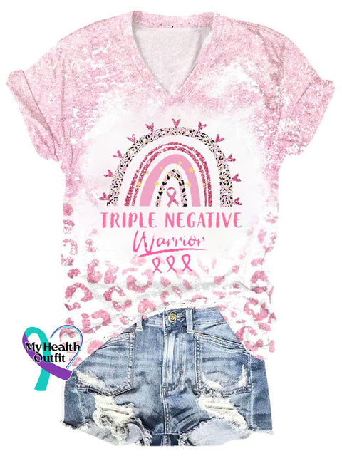 Women’s Breast Cancer Awareness V-Neck Casual T-Shirt As Shown / S